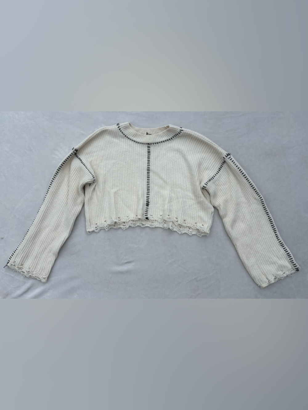 BDG Cream Knit Sweater with Black Contrast Stitching